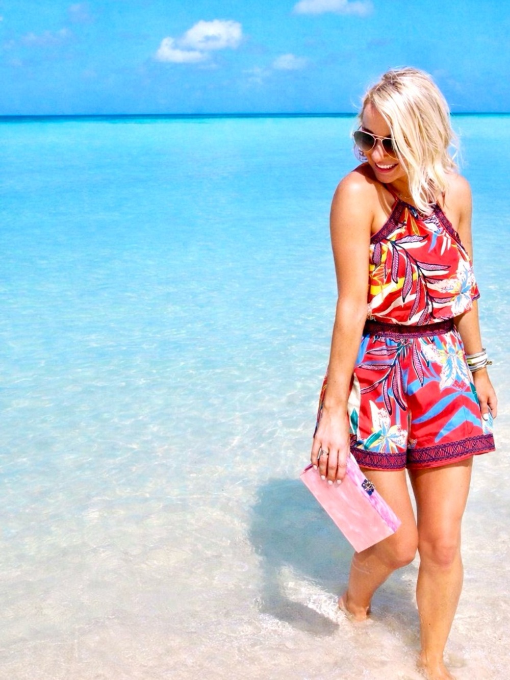 Flying Tomato Romper, Pink/Coral Abstract Floral, Zip, Halter Tie Top